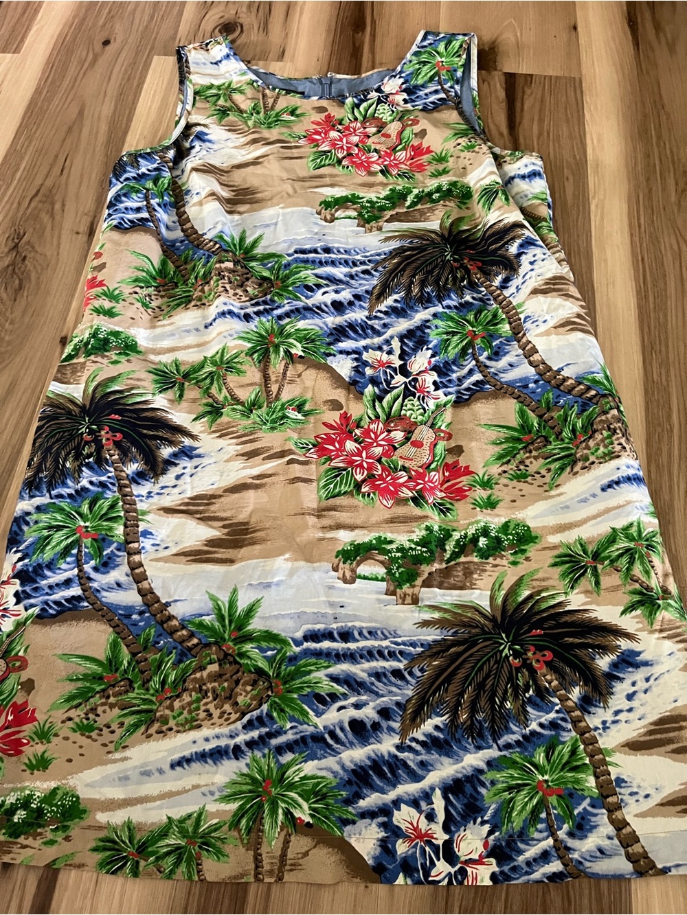 Talbots Hawaiian Tropical Island Shift Dress Womens 14 P Beach Cotton Lined
